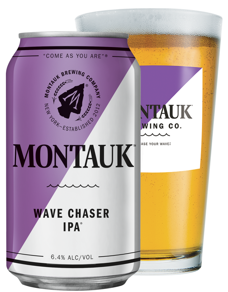 Montauk Brewing Co Wave Chaser IPA Can with Glass